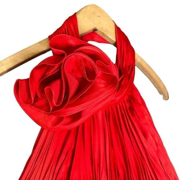 Mac Duggal Cherry Red Rosette Halter Chiffon Evening Gown 14 - Picture 5 of 12